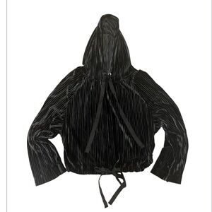 Rachel Roy Large Black Velvet Velour Cropped Ribbed Pullover Drawstring Hoodie